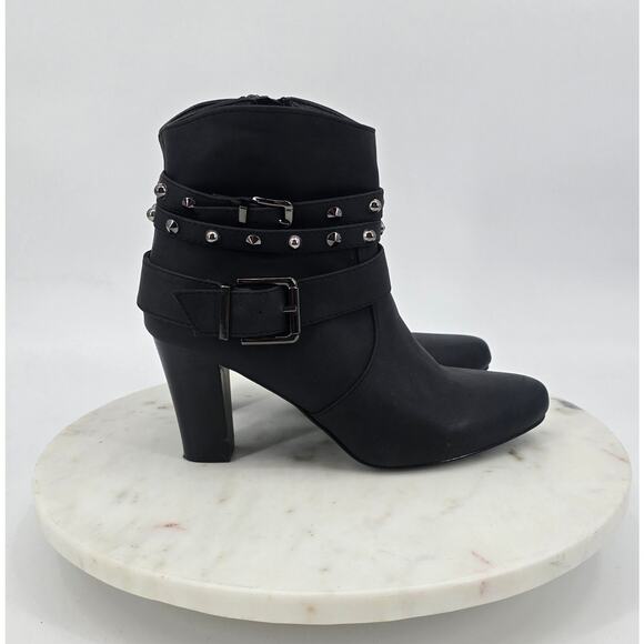 Venus Black Studded Buckle Boots - Picture 3 of 9